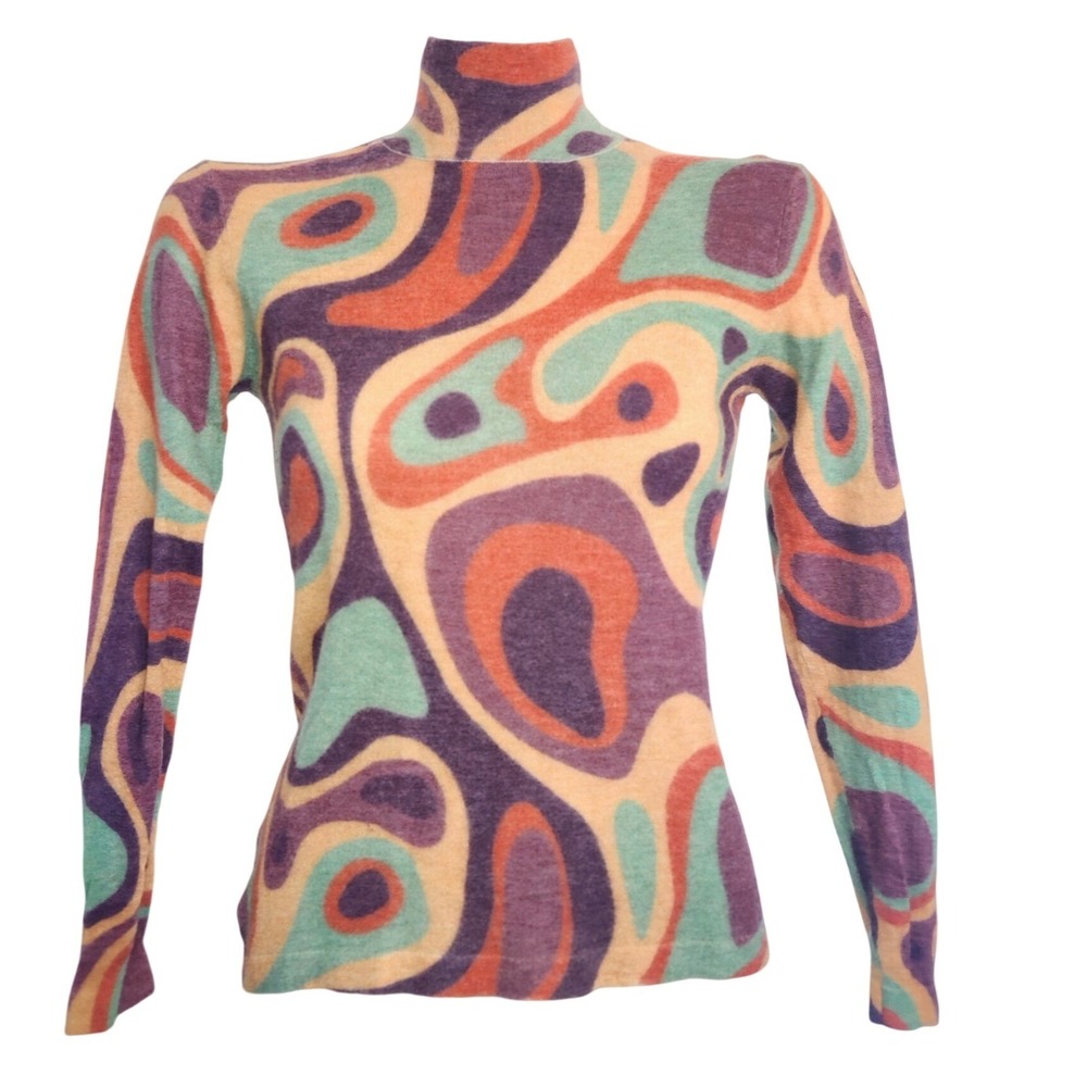 Autumn Cashmere Limited Edition M Pure Cashmere Psychedelic Swirl Turtleneck - Picture 2 of 7